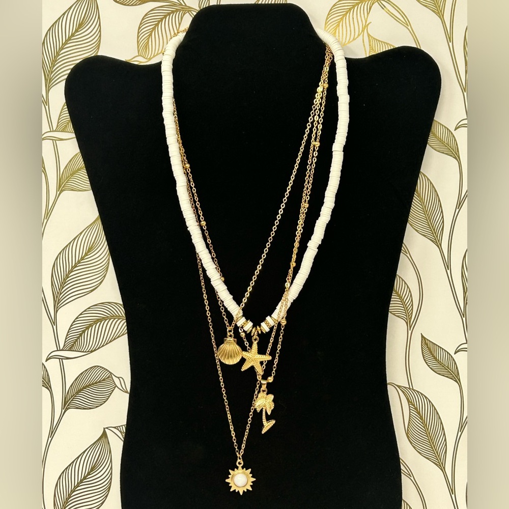 Gold and White Layered Necklace Set (FREE CANDLE W/ PURCHASE)
